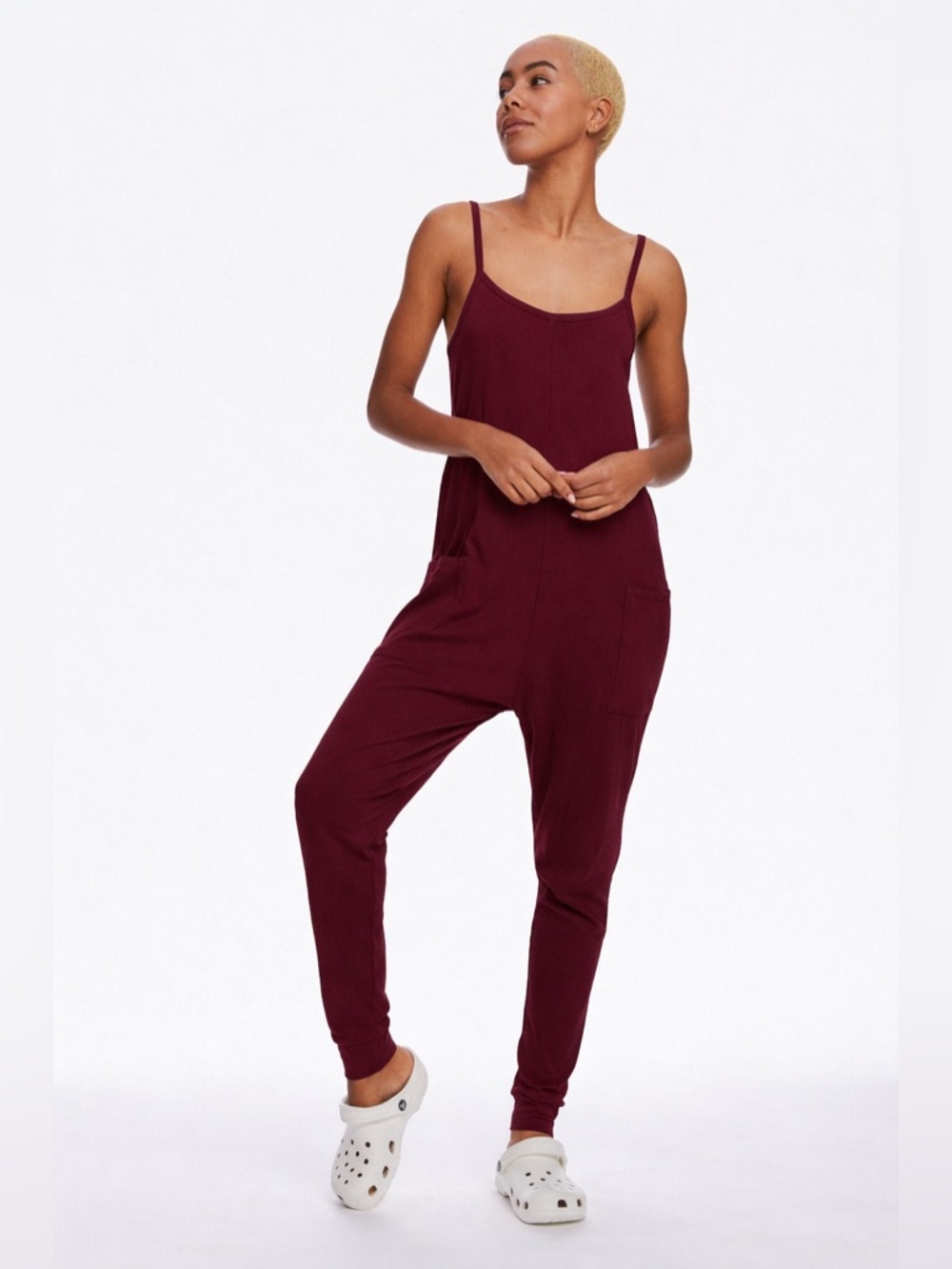 Paper Label Burgundy Jumpsuit Small Minimalist Lounge Playsuit Romper